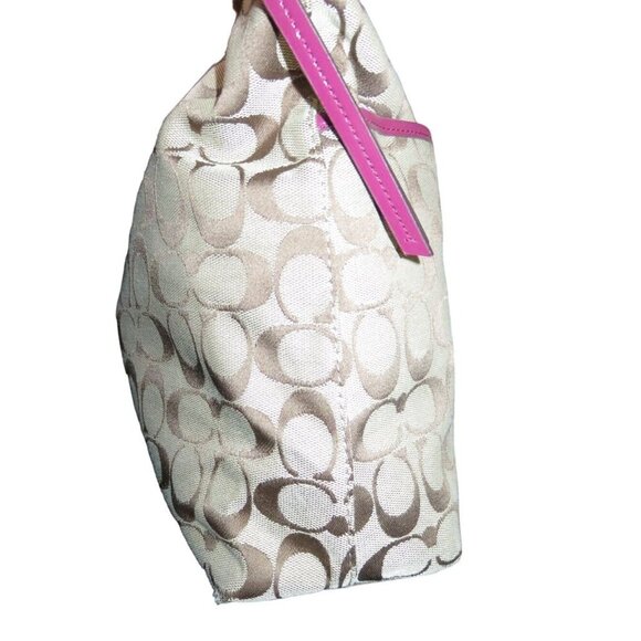 Coach Raspberry Pink & Tan Signature Logo Patent Python Embossed Leather Handbag - Picture 3 of 14